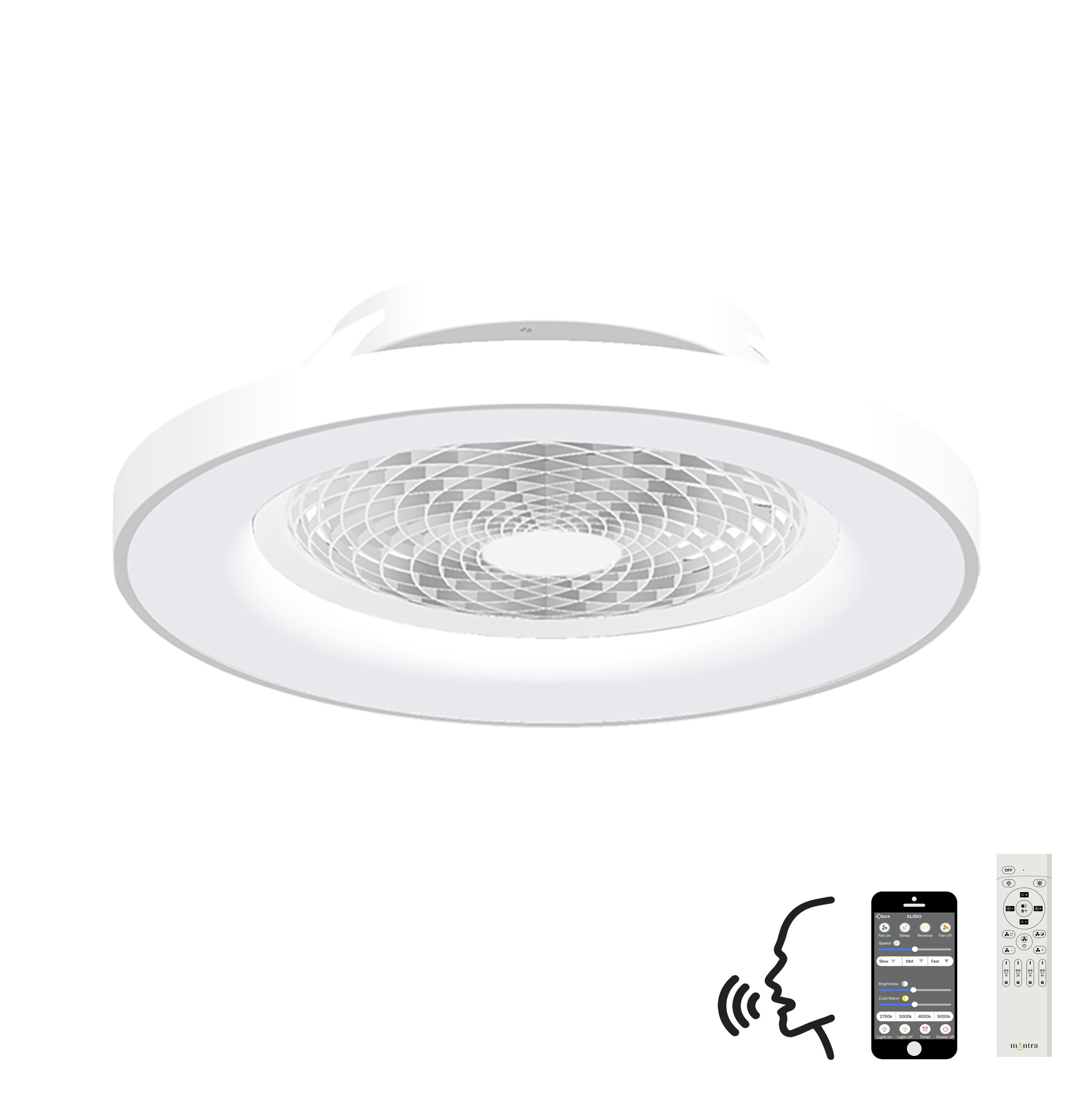 Tibet 70W LED Dimmable Ceiling Light & Fan, Remote / APP / Voice Controlled White